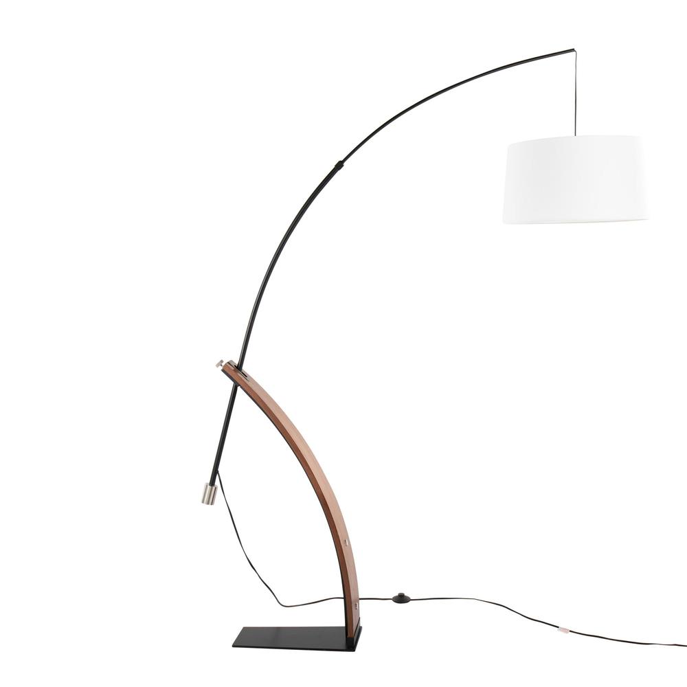 Walnut Wood, Black Metal, White Linen Robyn Floor Lamp. Picture 3