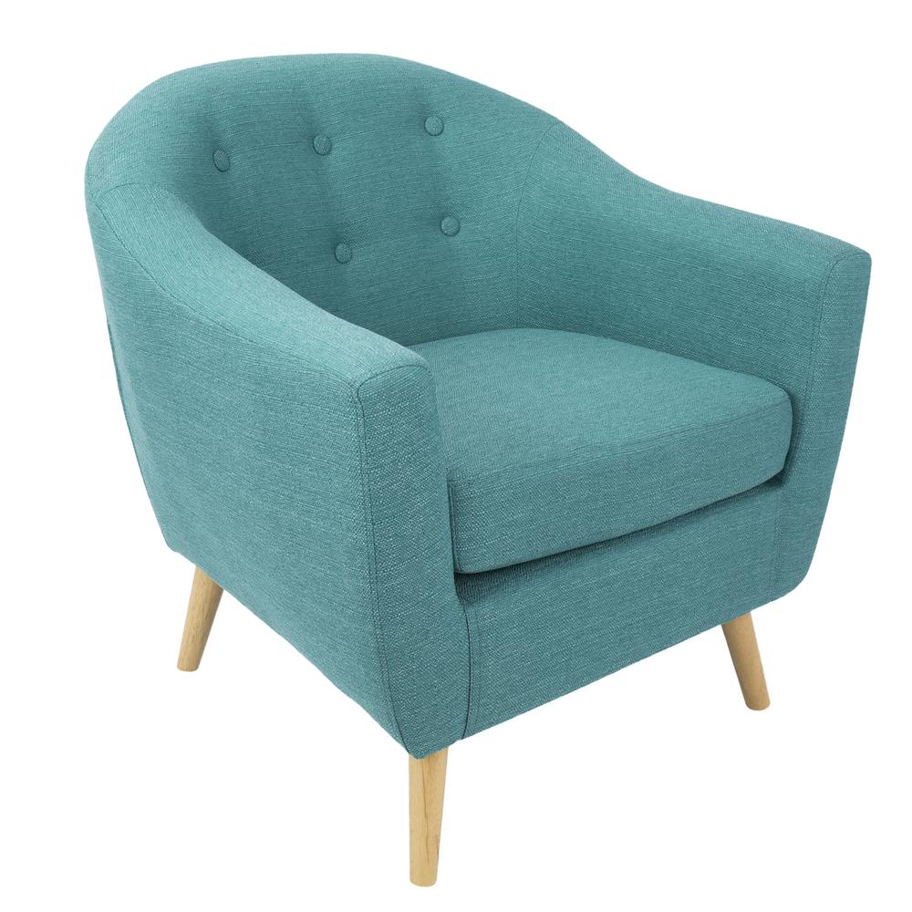 Natural Wood, Teal Fabric Rockwell Accent Chair. Picture 1