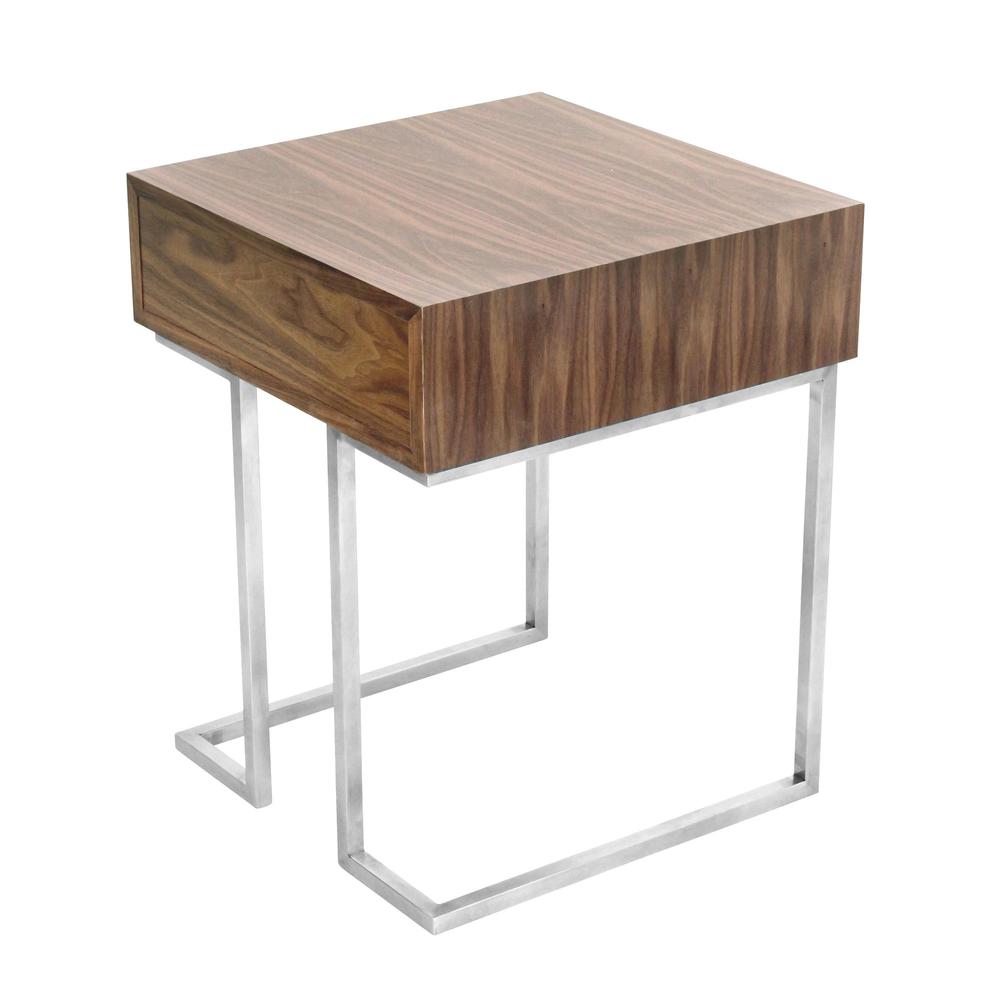 Walnut Wood, Stainless Steel Silver Frame Roman End Table. Picture 3