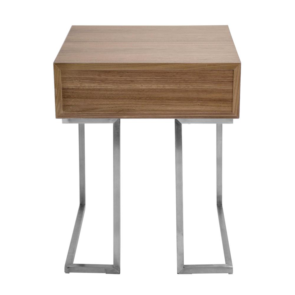 Walnut Wood, Stainless Steel Silver Frame Roman End Table. Picture 4