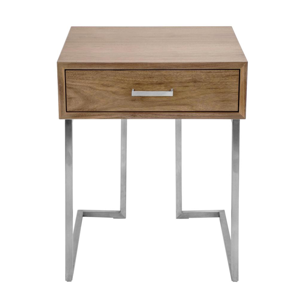 Walnut Wood, Stainless Steel Silver Frame Roman End Table. Picture 5
