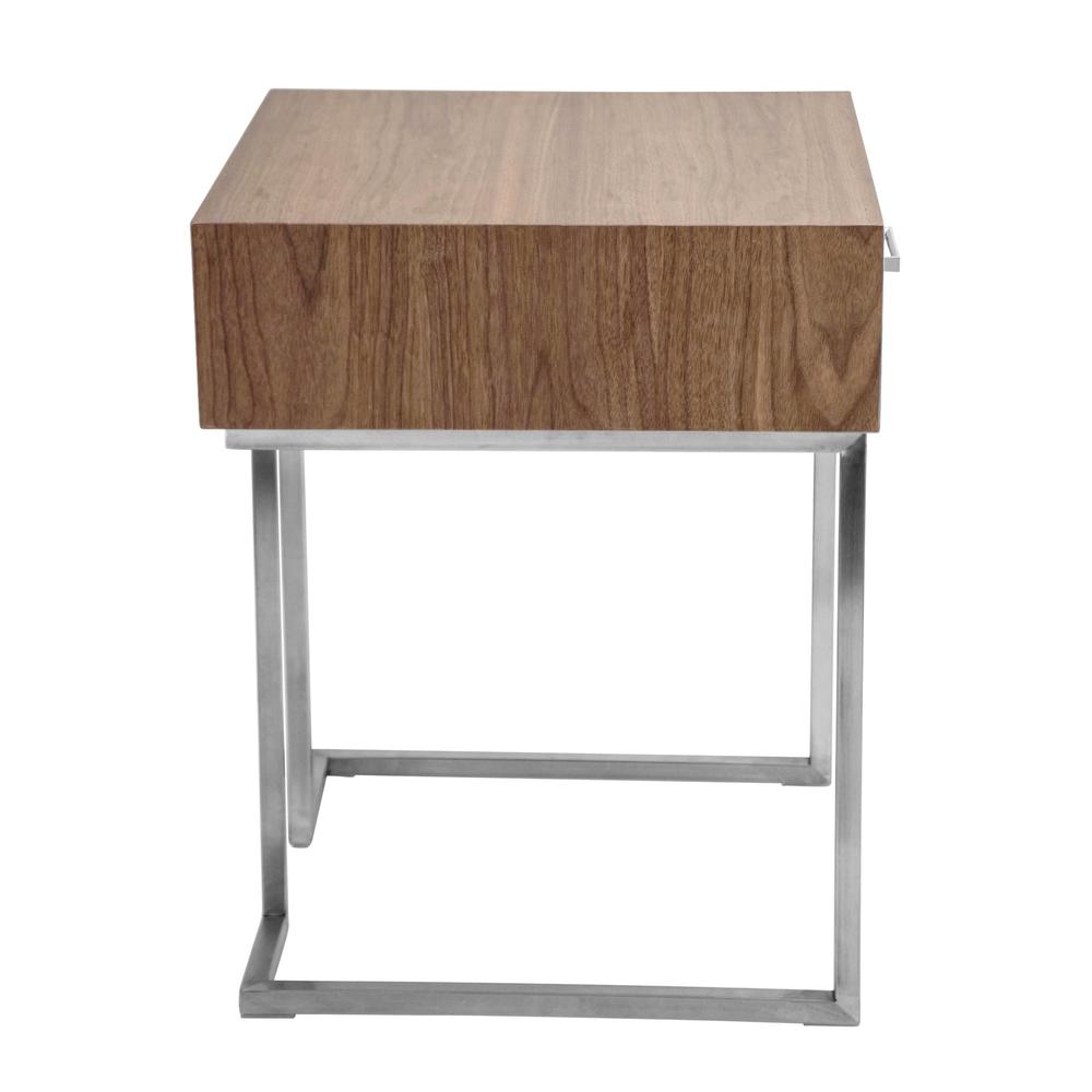 Walnut Wood, Stainless Steel Silver Frame Roman End Table. Picture 2