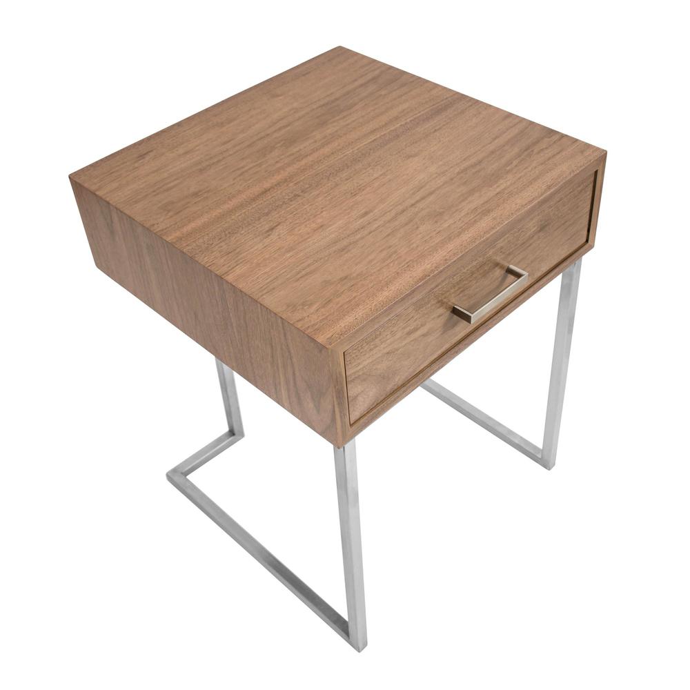 Walnut Wood, Stainless Steel Silver Frame Roman End Table. Picture 6