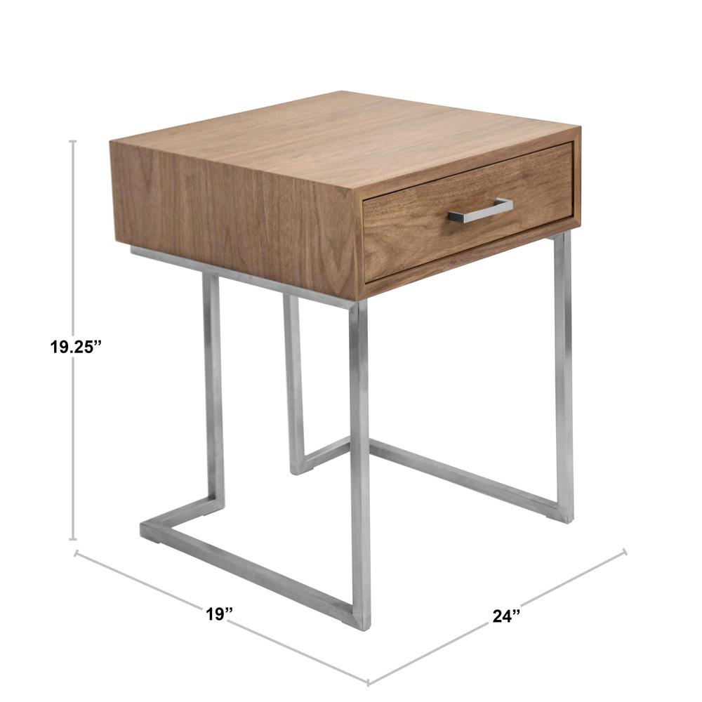 Walnut Wood, Stainless Steel Silver Frame Roman End Table. Picture 7
