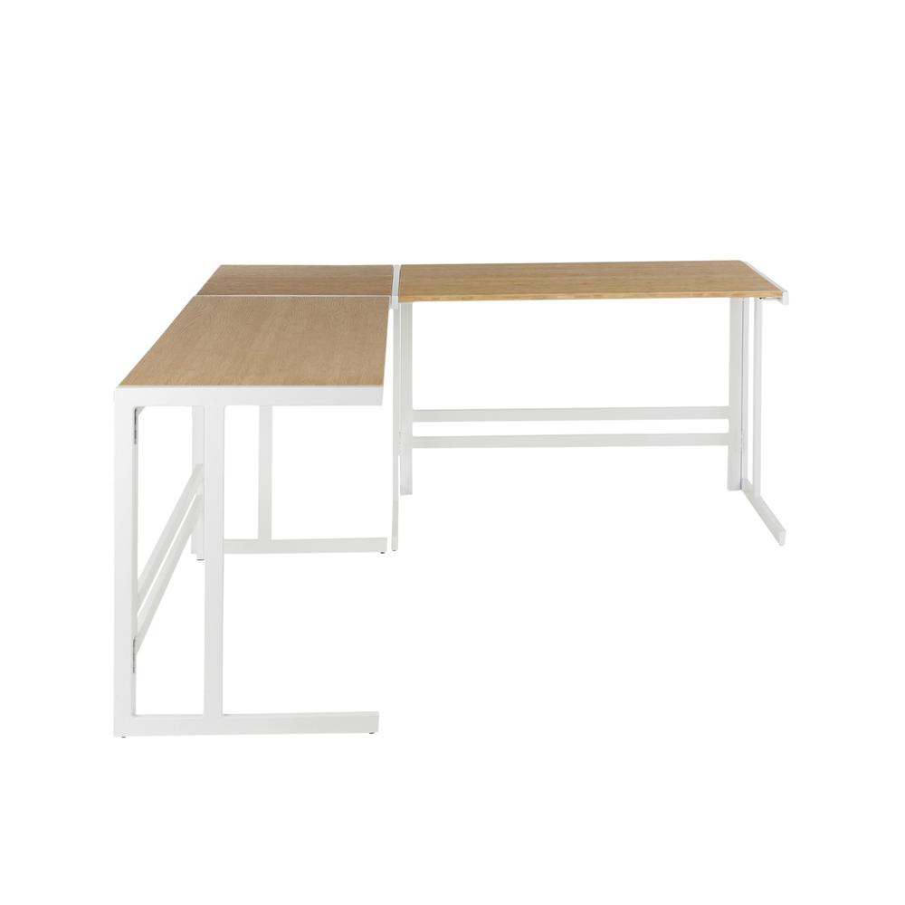 White Metal, Natural Bamboo Roman Office Desk - L Shaped Set. Picture 2