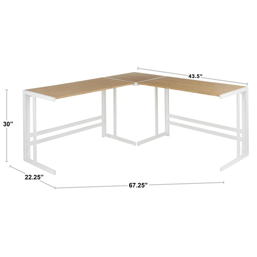 White Metal, Natural Bamboo Roman Office Desk - L Shaped Set. Picture 5