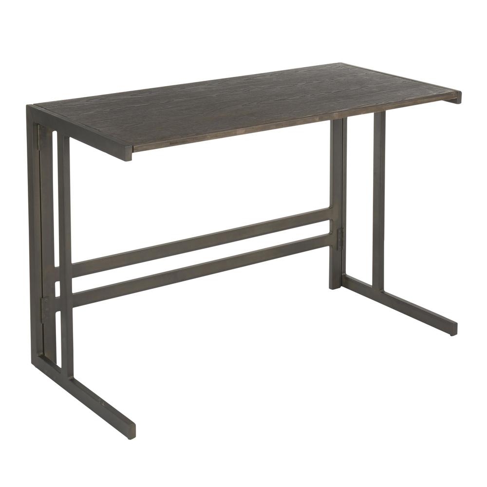 Roman Industrial Office Desk in Antique Metal and Espresso Wood-Pressed Grain Bamboo. Picture 1