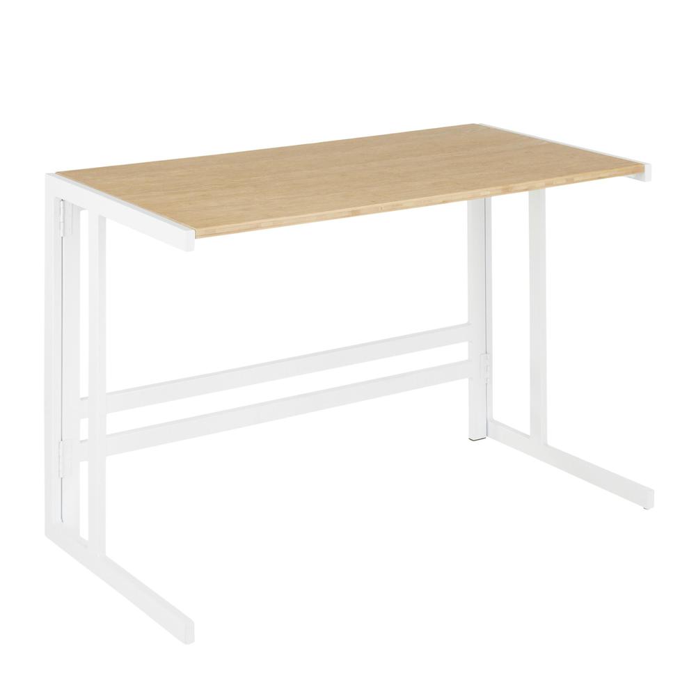 White Metal, Natural Bamboo Roman Office Desk. Picture 1
