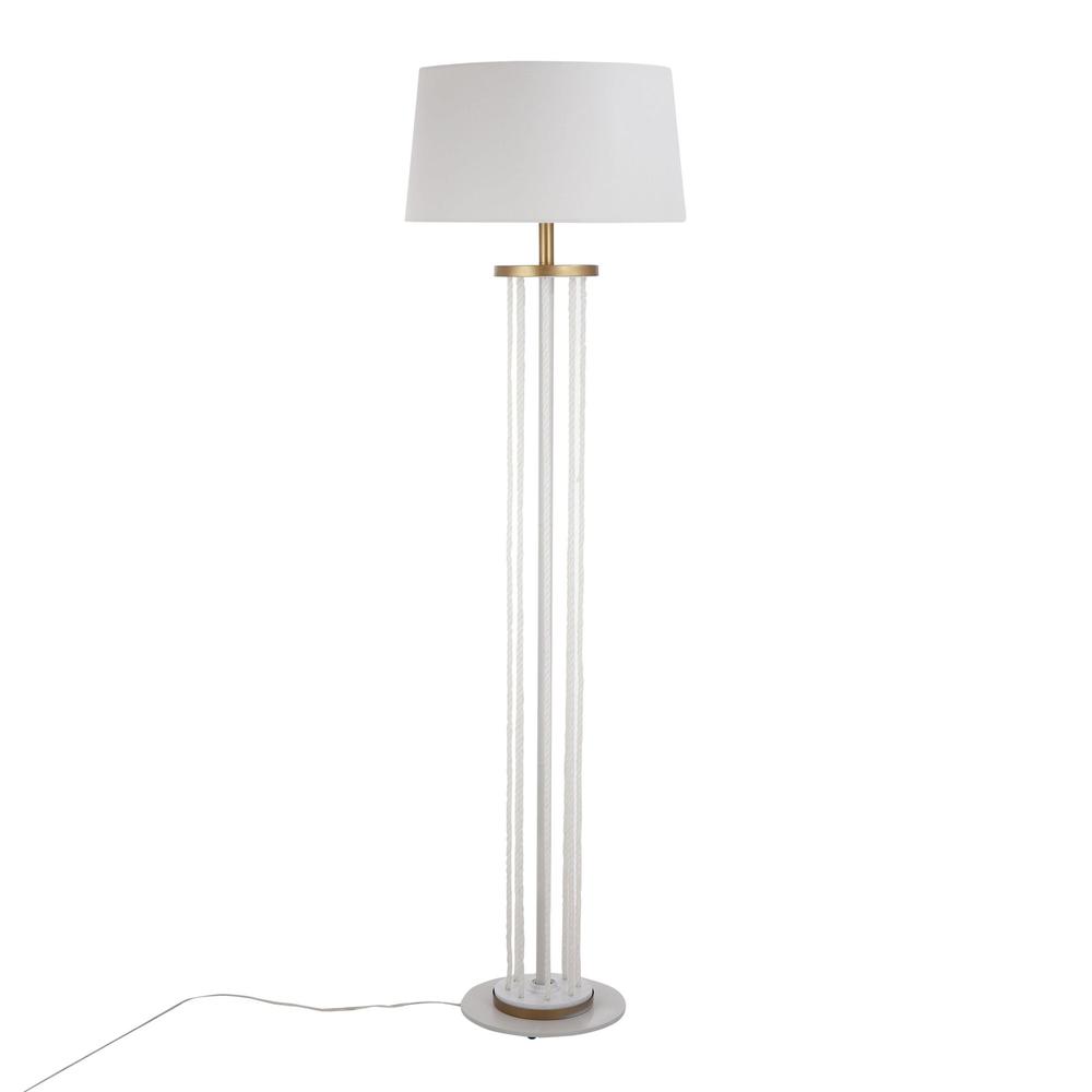 Natural Wood, White Metal, White Rope Rope Floor Lamp. Picture 2