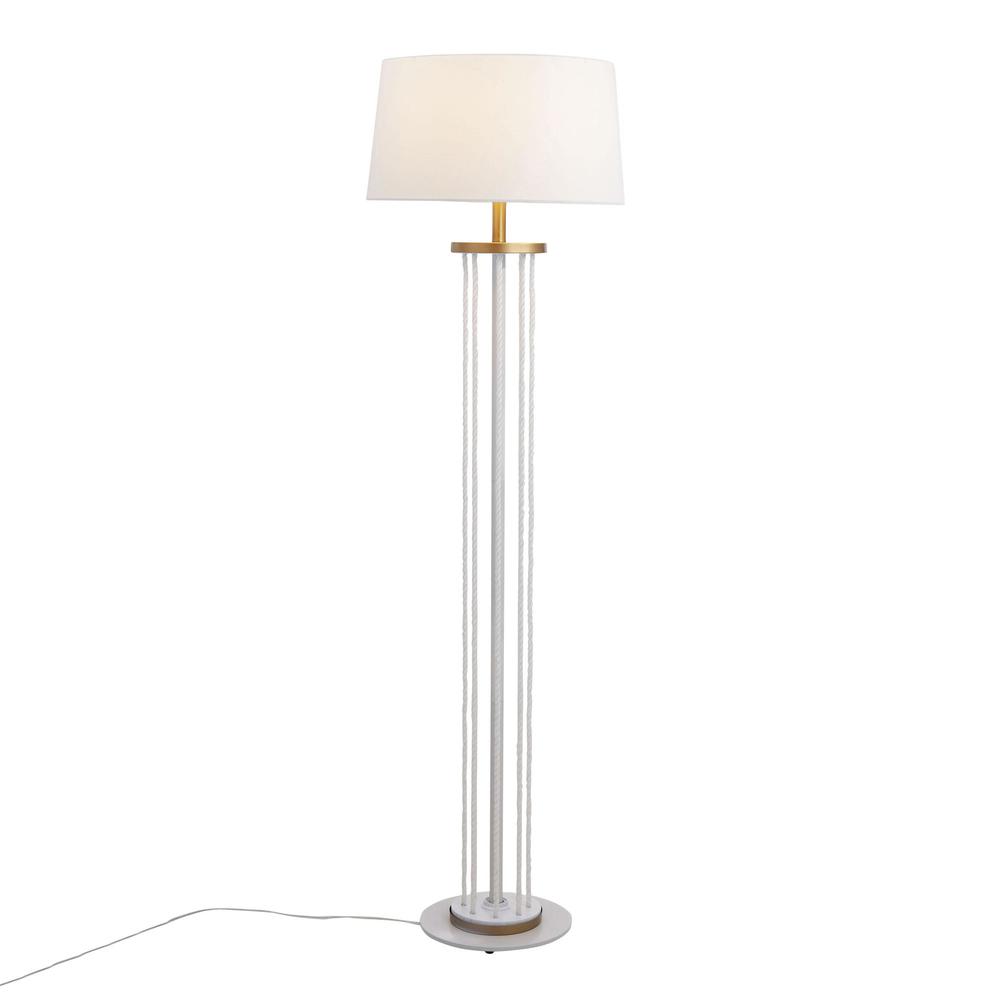 Natural Wood, White Metal, White Rope Rope Floor Lamp. Picture 1