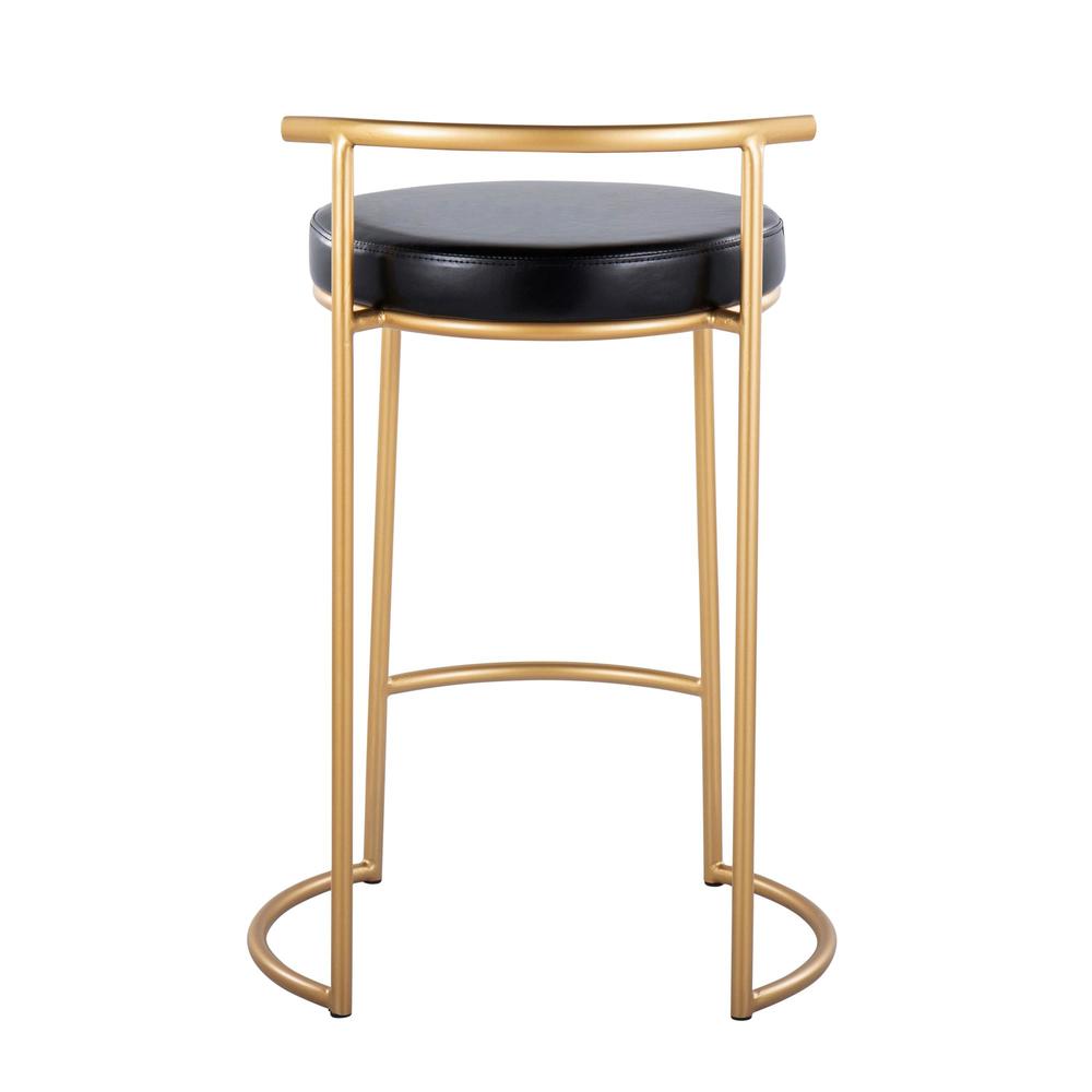 Gold Metal, Black PU Round Fuji 26" Fixed-Height Counter Stool - Set of 2. Picture 5