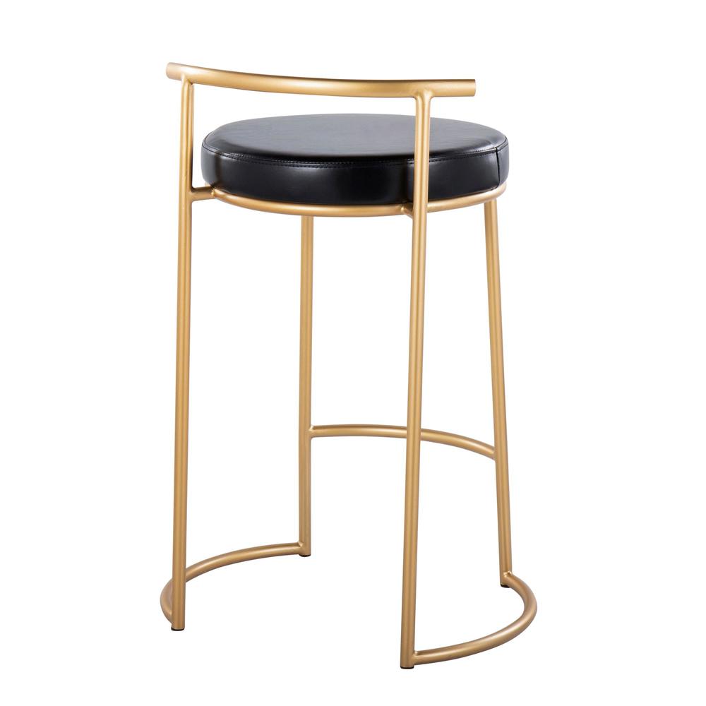 Gold Metal, Black PU Round Fuji 26" Fixed-Height Counter Stool - Set of 2. Picture 4