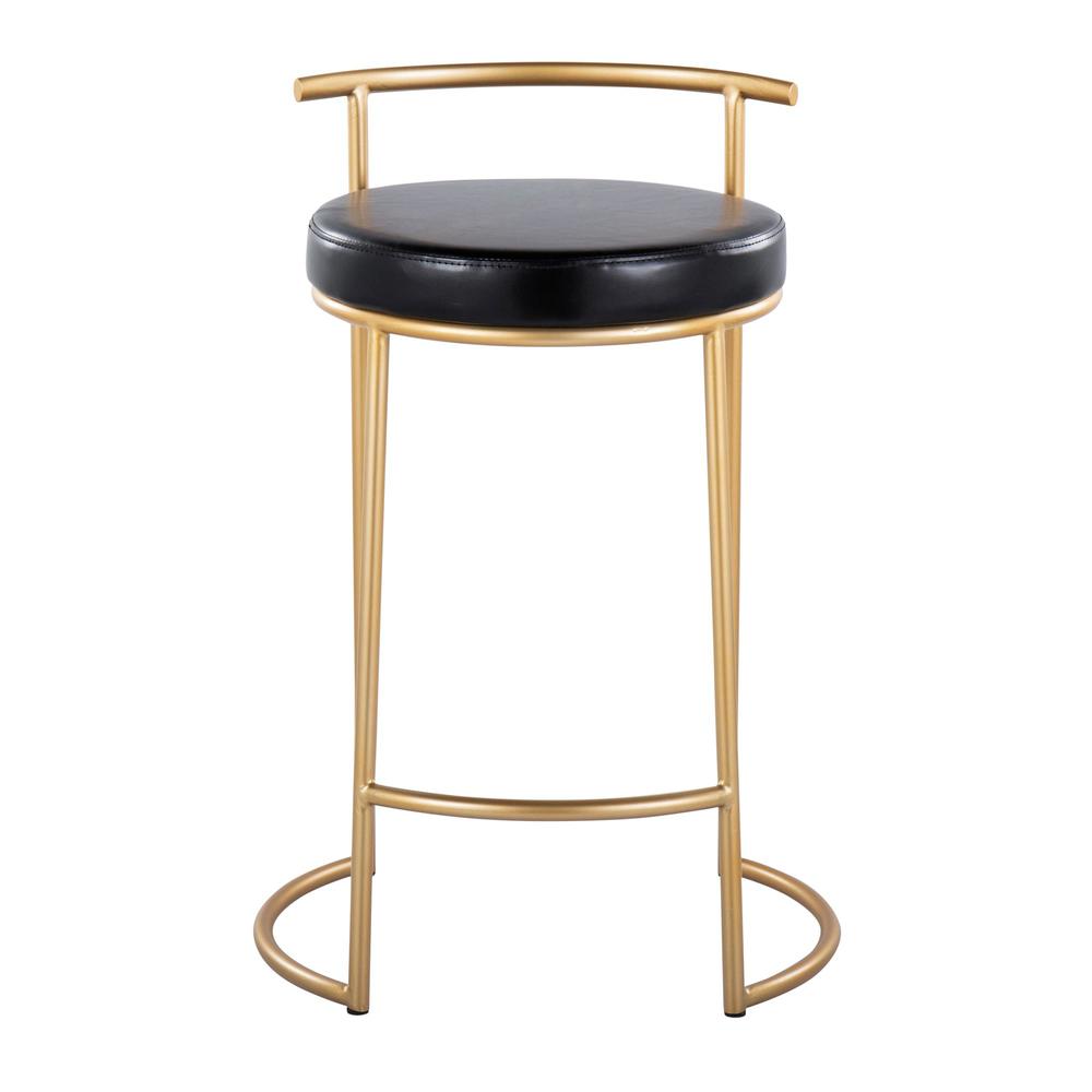 Gold Metal, Black PU Round Fuji 26" Fixed-Height Counter Stool - Set of 2. Picture 6