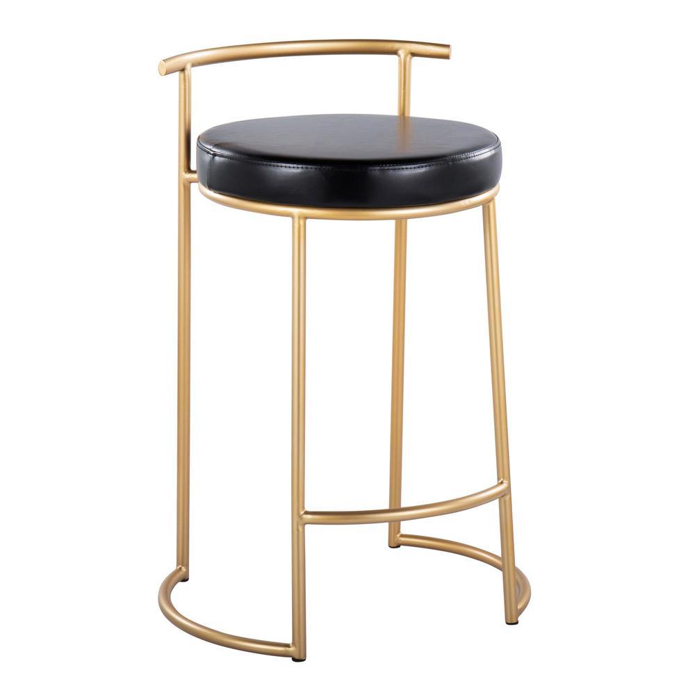 Gold Metal, Black PU Round Fuji 26" Fixed-Height Counter Stool - Set of 2. Picture 2