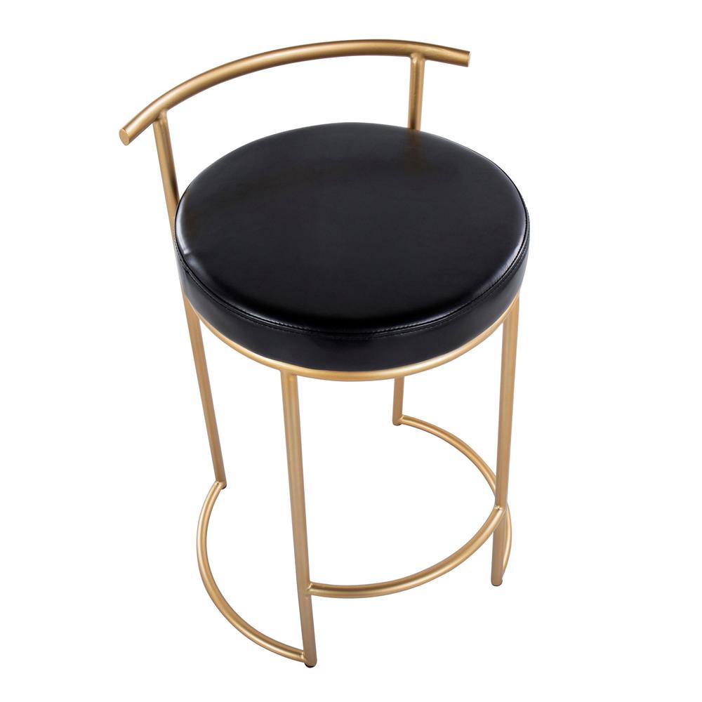 Gold Metal, Black PU Round Fuji 26" Fixed-Height Counter Stool - Set of 2. Picture 7
