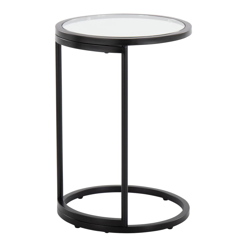Black Metal, Clear Glass Round Zenn End Table. Picture 3