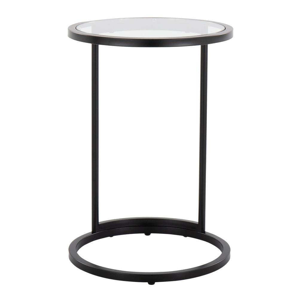 Black Metal, Clear Glass Round Zenn End Table. Picture 5