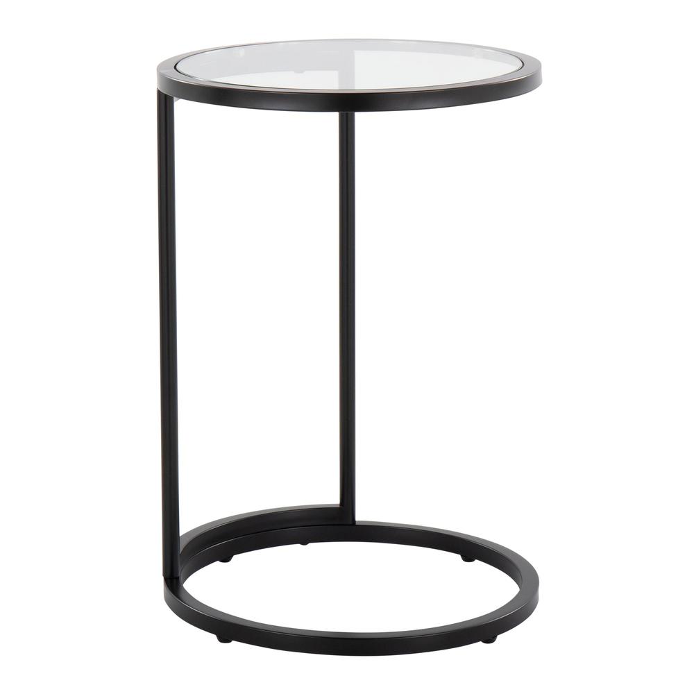 Black Metal, Clear Glass Round Zenn End Table. Picture 1