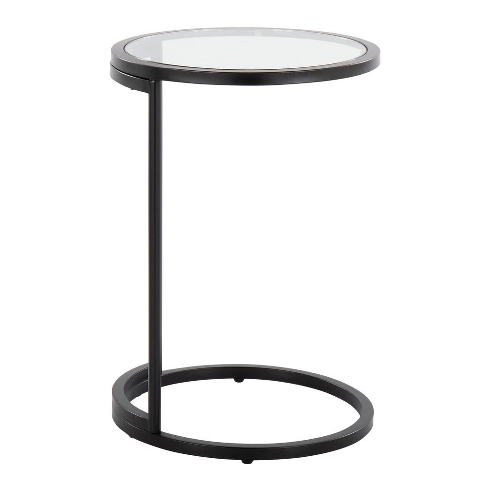 Black Metal, Clear Glass Round Zenn End Table. Picture 2