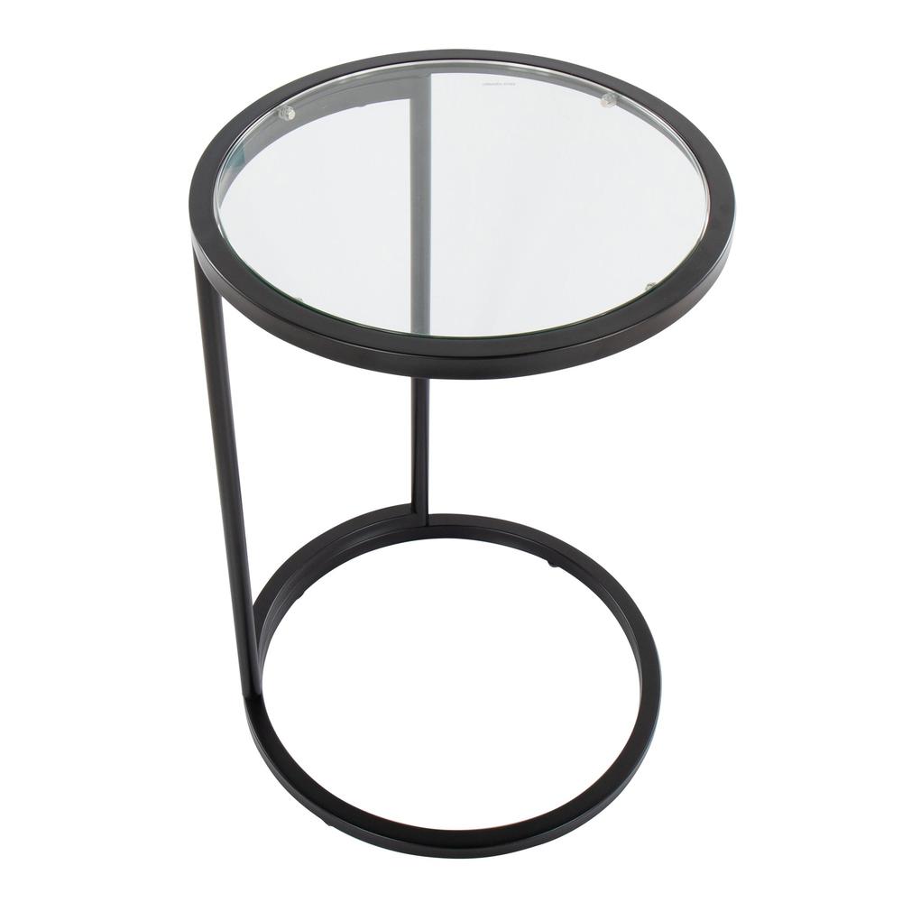 Black Metal, Clear Glass Round Zenn End Table. Picture 6