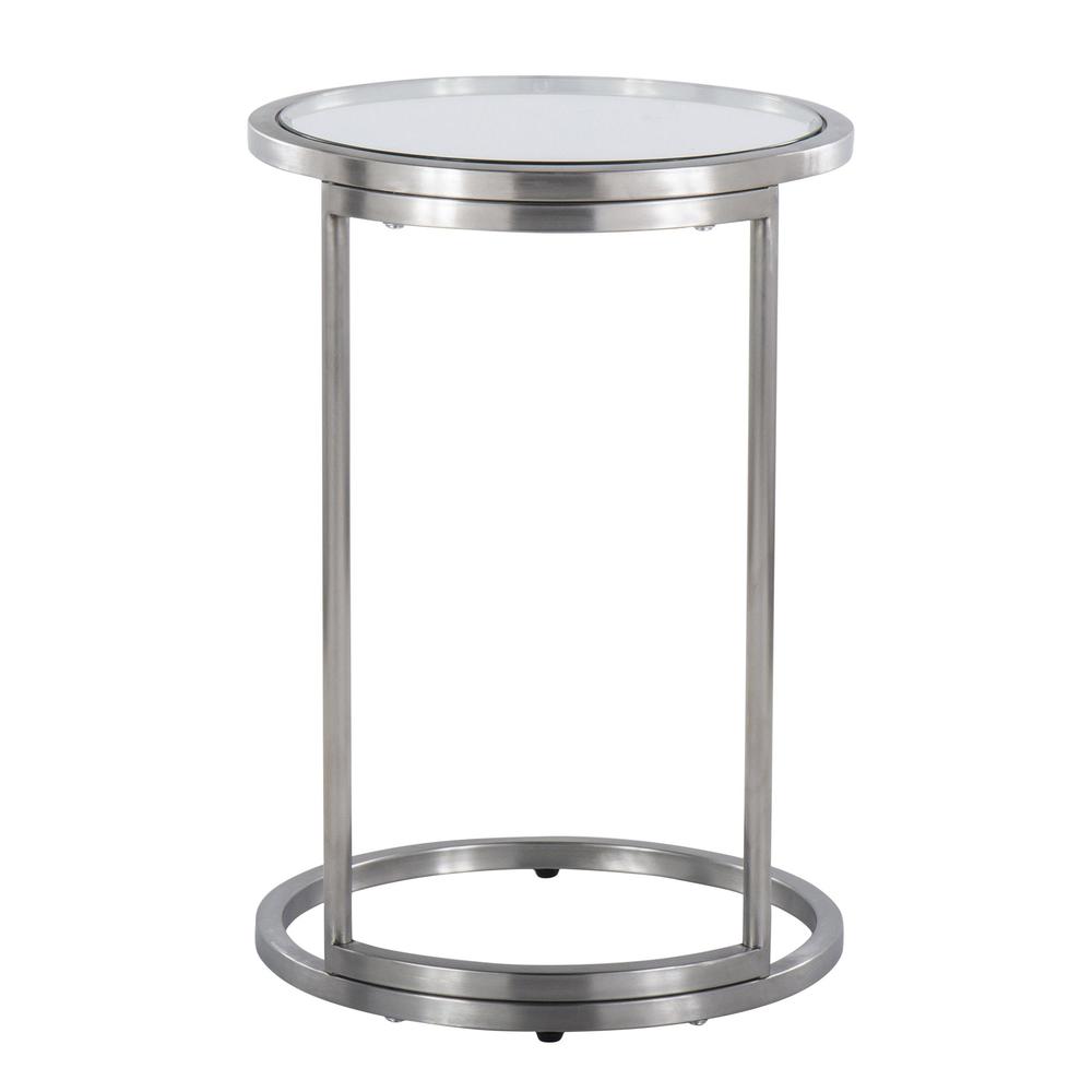 Stainless Steel, Clear Glass Round Zenn End Table. Picture 4