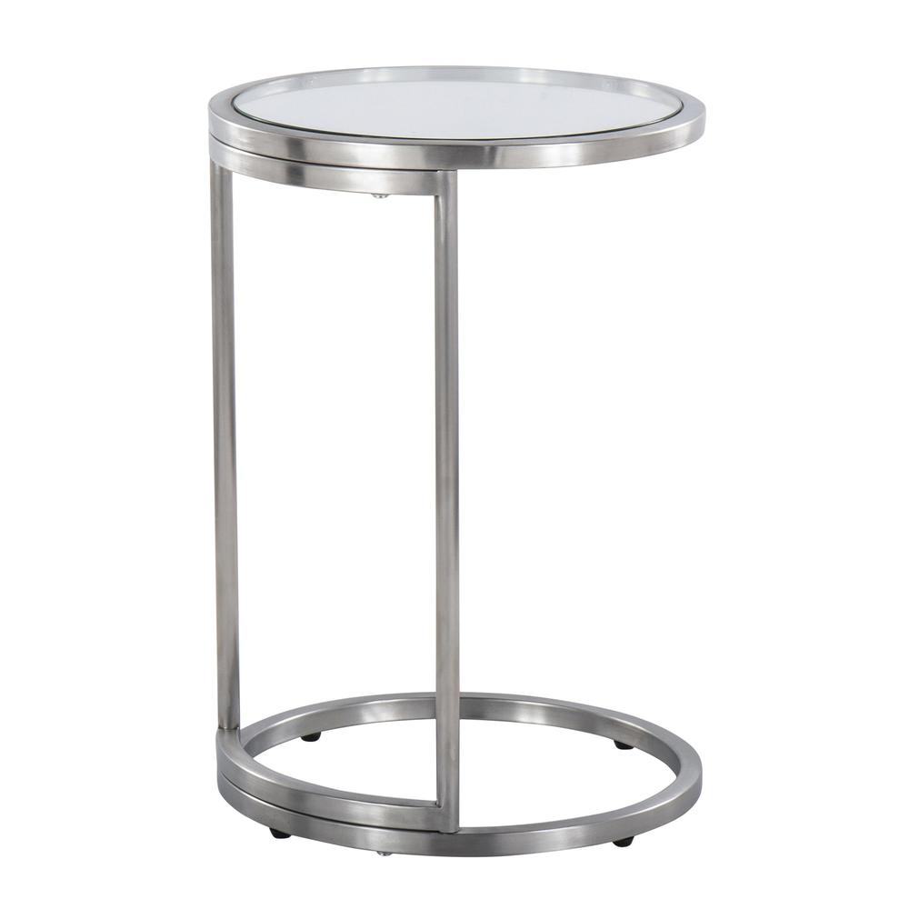 Stainless Steel, Clear Glass Round Zenn End Table. Picture 3