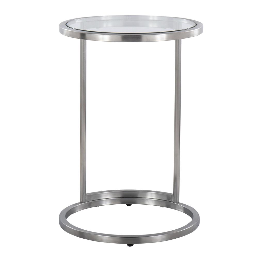 Stainless Steel, Clear Glass Round Zenn End Table. Picture 5