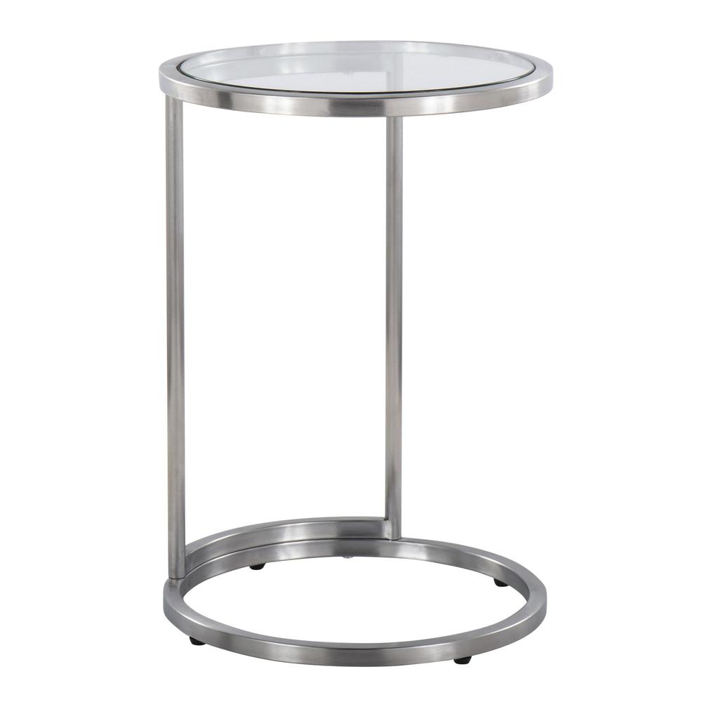 Stainless Steel, Clear Glass Round Zenn End Table. Picture 1