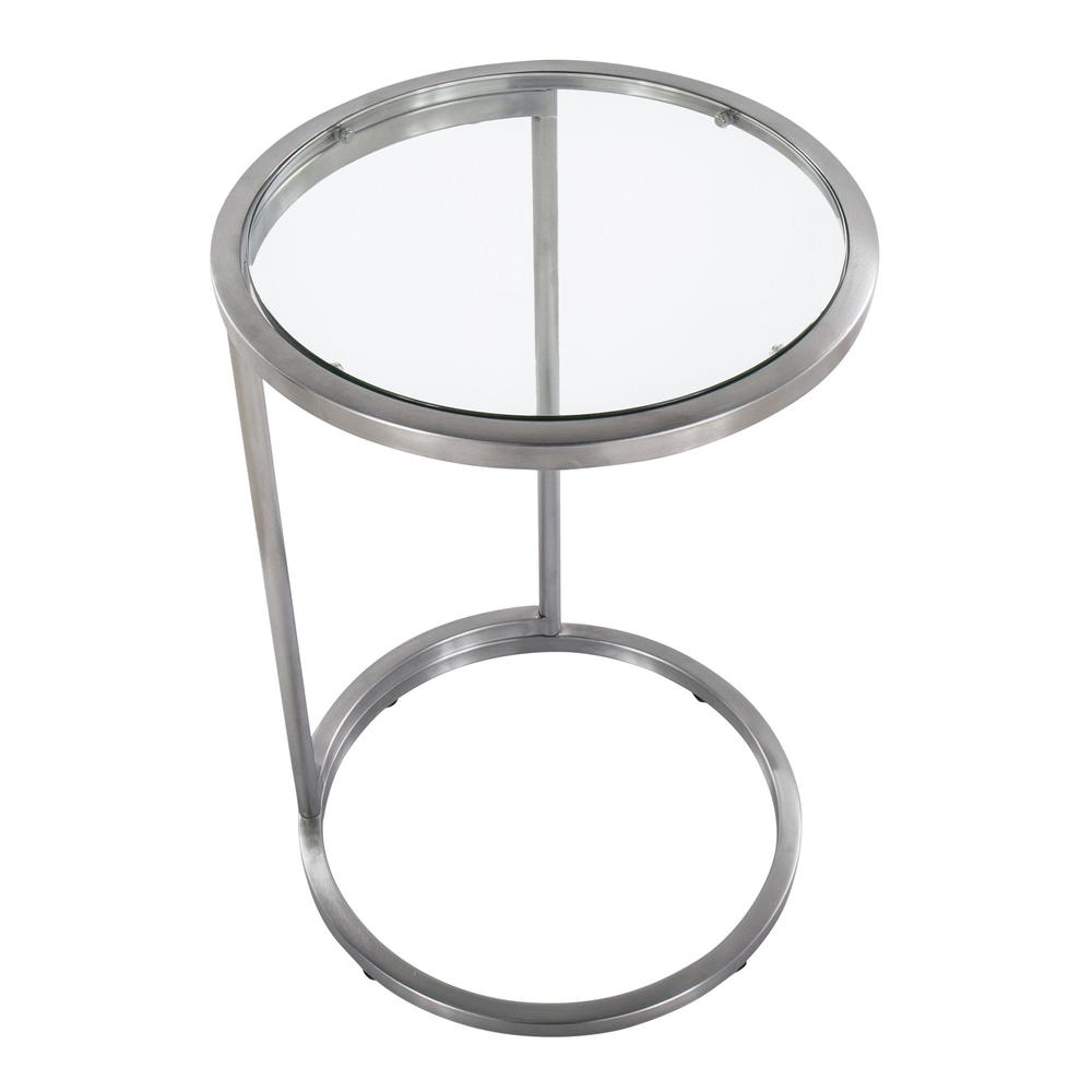 Stainless Steel, Clear Glass Round Zenn End Table. Picture 6