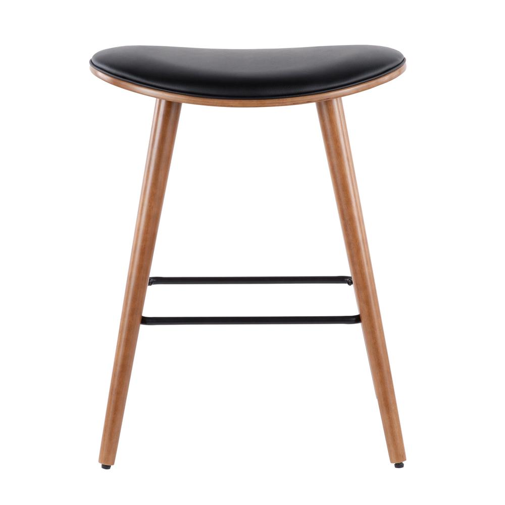 Walnut, Black PU Saddle Counter Stool - Set of 2. Picture 5