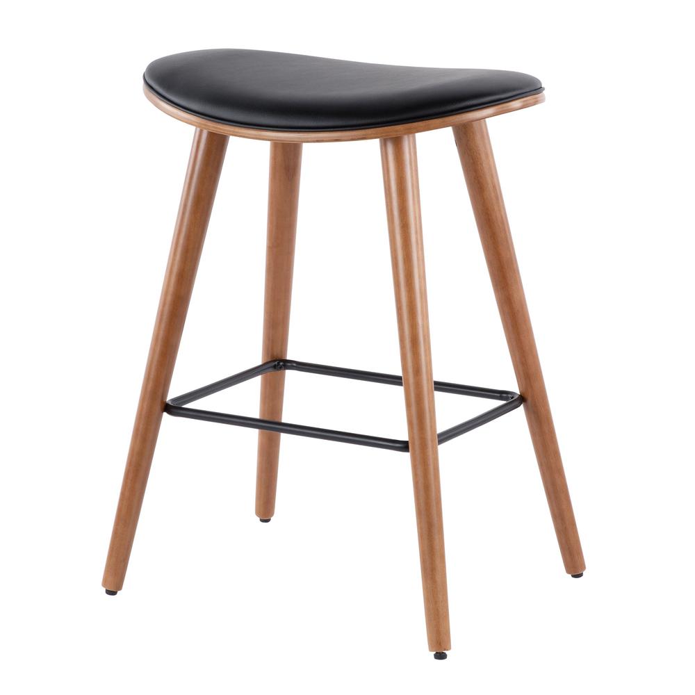 Walnut, Black PU Saddle Counter Stool - Set of 2. Picture 4