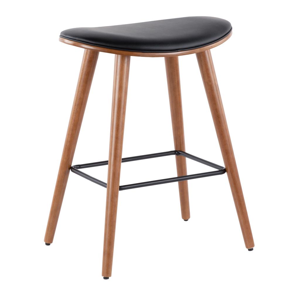 Walnut, Black PU Saddle Counter Stool - Set of 2. Picture 2
