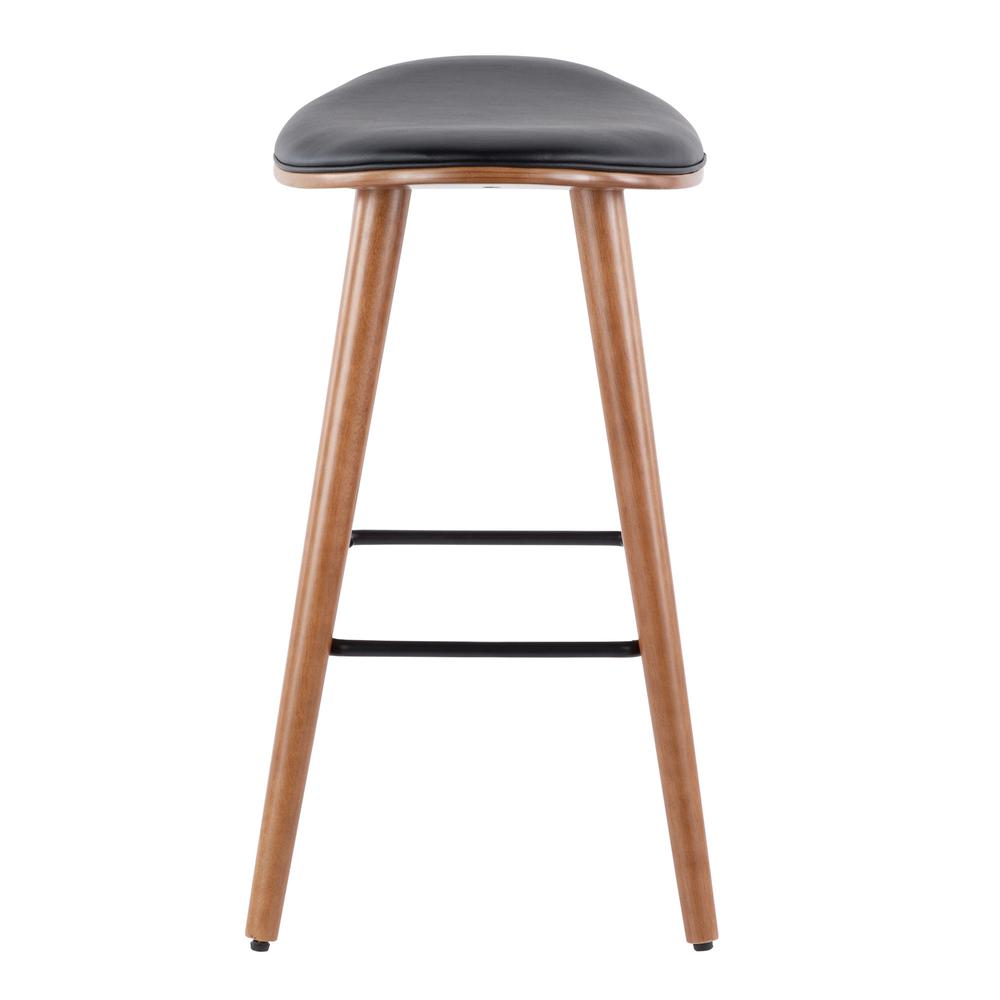 Walnut, Black PU Saddle Counter Stool - Set of 2. Picture 3