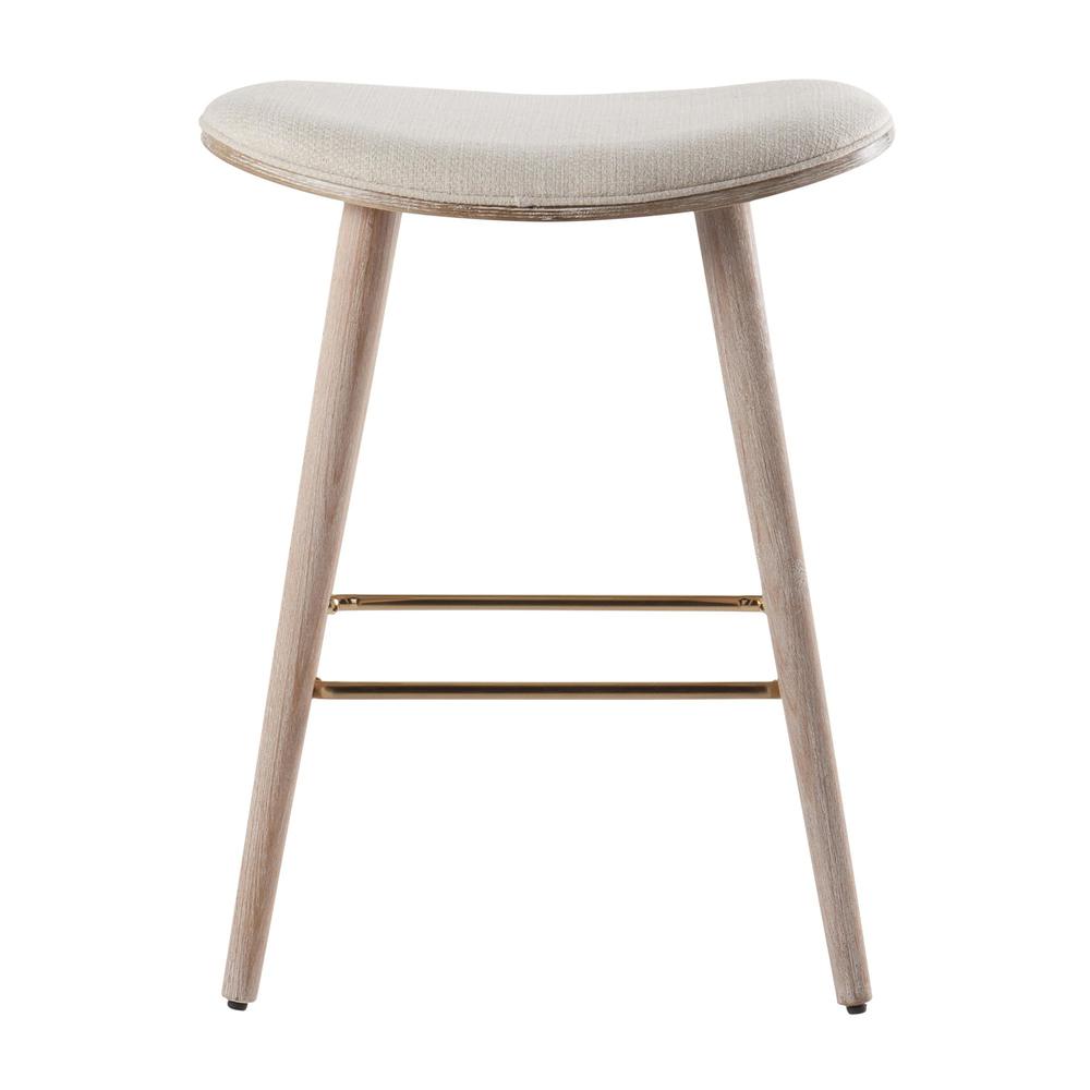 White Washed Wood, Gold Metal, Cream Fabric Saddle Counter Stool - Set of 2. Picture 5