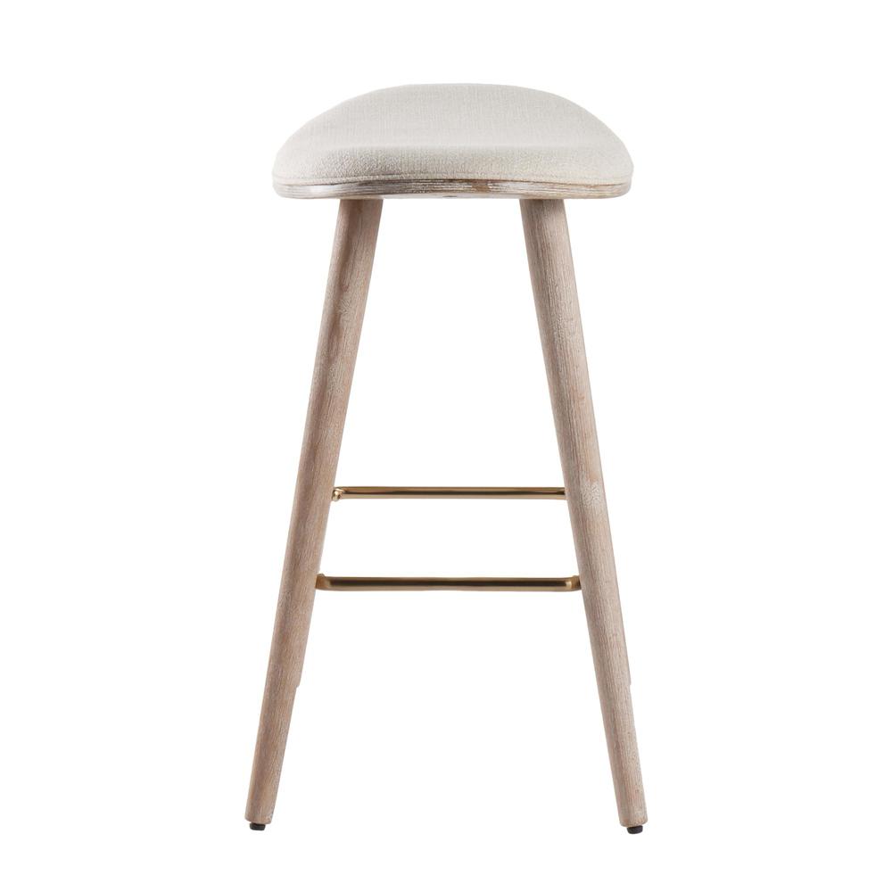 White Washed Wood, Gold Metal, Cream Fabric Saddle Counter Stool - Set of 2. Picture 3