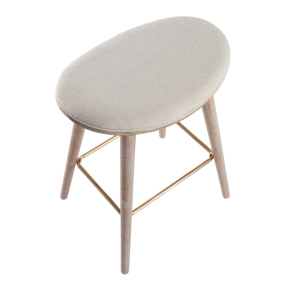 White Washed Wood, Gold Metal, Cream Fabric Saddle Counter Stool - Set of 2. Picture 7