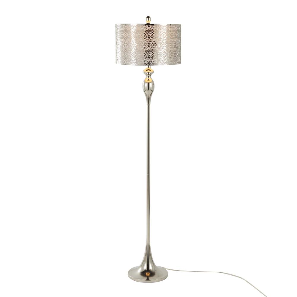 Polished Nickel, White Linen Ashland 63" Metal Floor Lamp. Picture 1