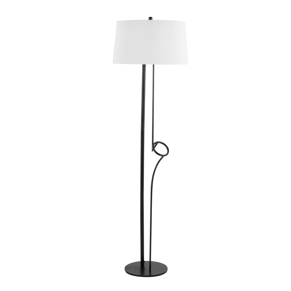 Black Steel, White Linen Shadow Floor Lamp. Picture 1