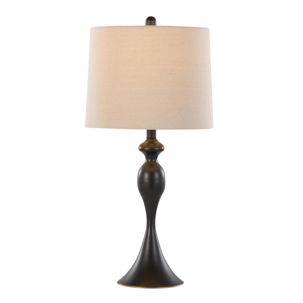 Oil Rubbed Bronze, Oatmeal Linen Ashland 27" Metal Table Lamp - Set of 2. Picture 2