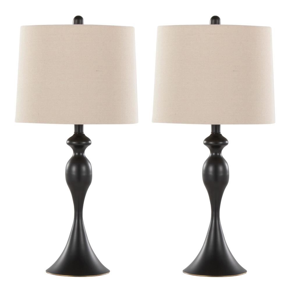 Oil Rubbed Bronze, Oatmeal Linen Ashland 27" Metal Table Lamp - Set of 2. Picture 1