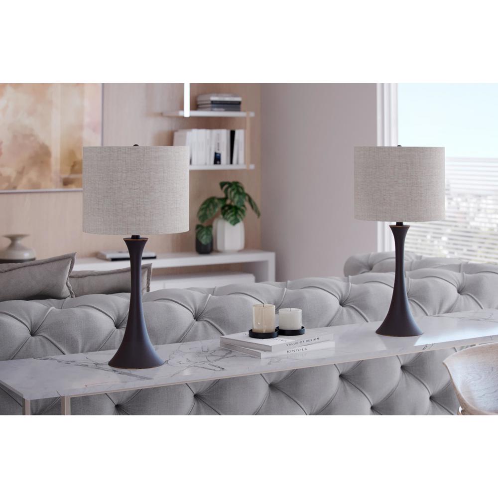 Oil Rubbed Bronze, Natural Linen Lenuxe 24" Metal Table Lamp - Set of 2. Picture 12