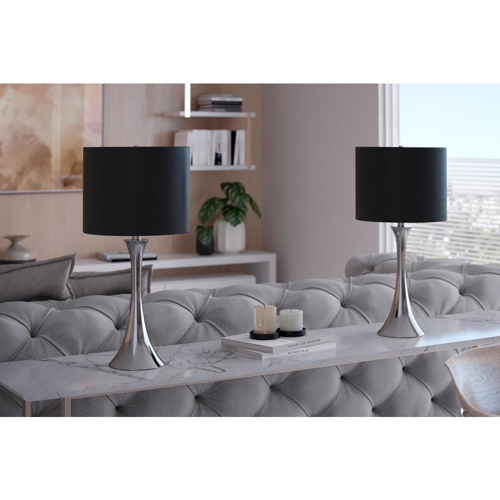 Polished Nickel, Black Silk Lenuxe 24" Metal Table Lamp - Set of 2. Picture 11