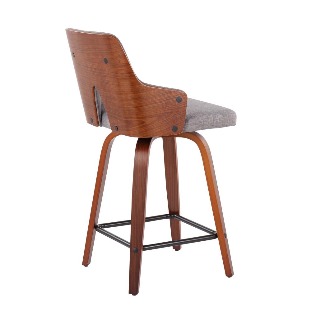 Walnut Wood, Light Grey Fabric, Black Metal Stella Counter Stool - Set of 2. Picture 4