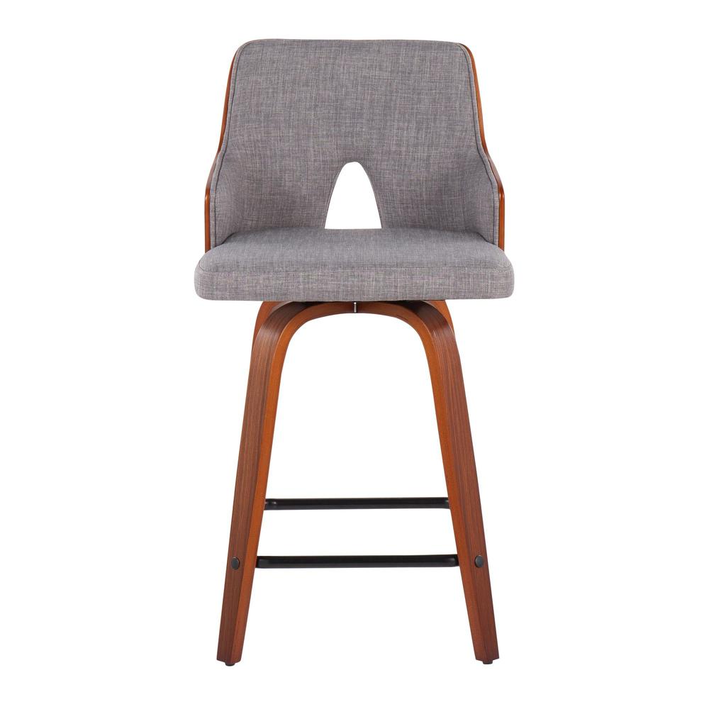 Walnut Wood, Light Grey Fabric, Black Metal Stella Counter Stool - Set of 2. Picture 6