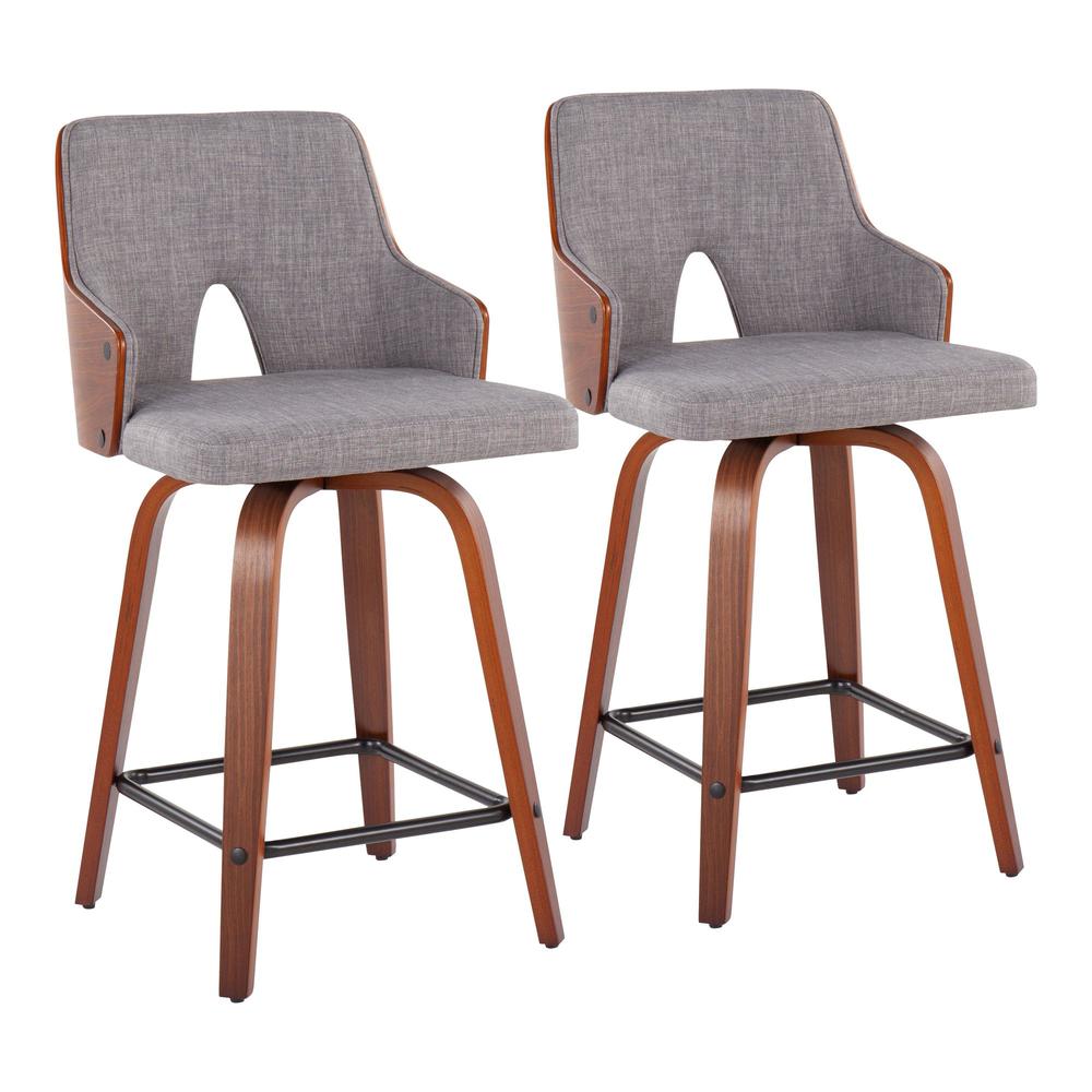 Walnut Wood, Light Grey Fabric, Black Metal Stella Counter Stool - Set of 2. Picture 1