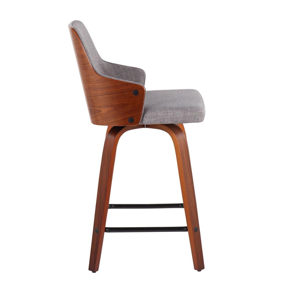 Walnut Wood, Light Grey Fabric, Black Metal Stella Counter Stool - Set of 2. Picture 3