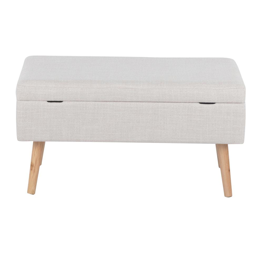 Natural Wood, Beige Fabric Storage Bench. Picture 5