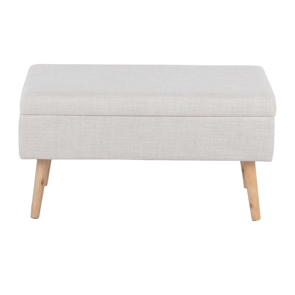 Natural Wood, Beige Fabric Storage Bench. Picture 6