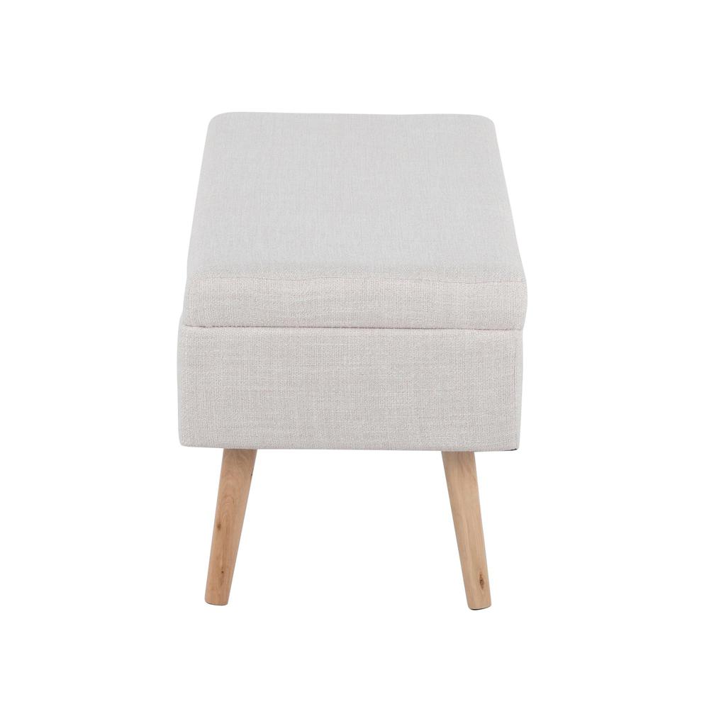 Natural Wood, Beige Fabric Storage Bench. Picture 3