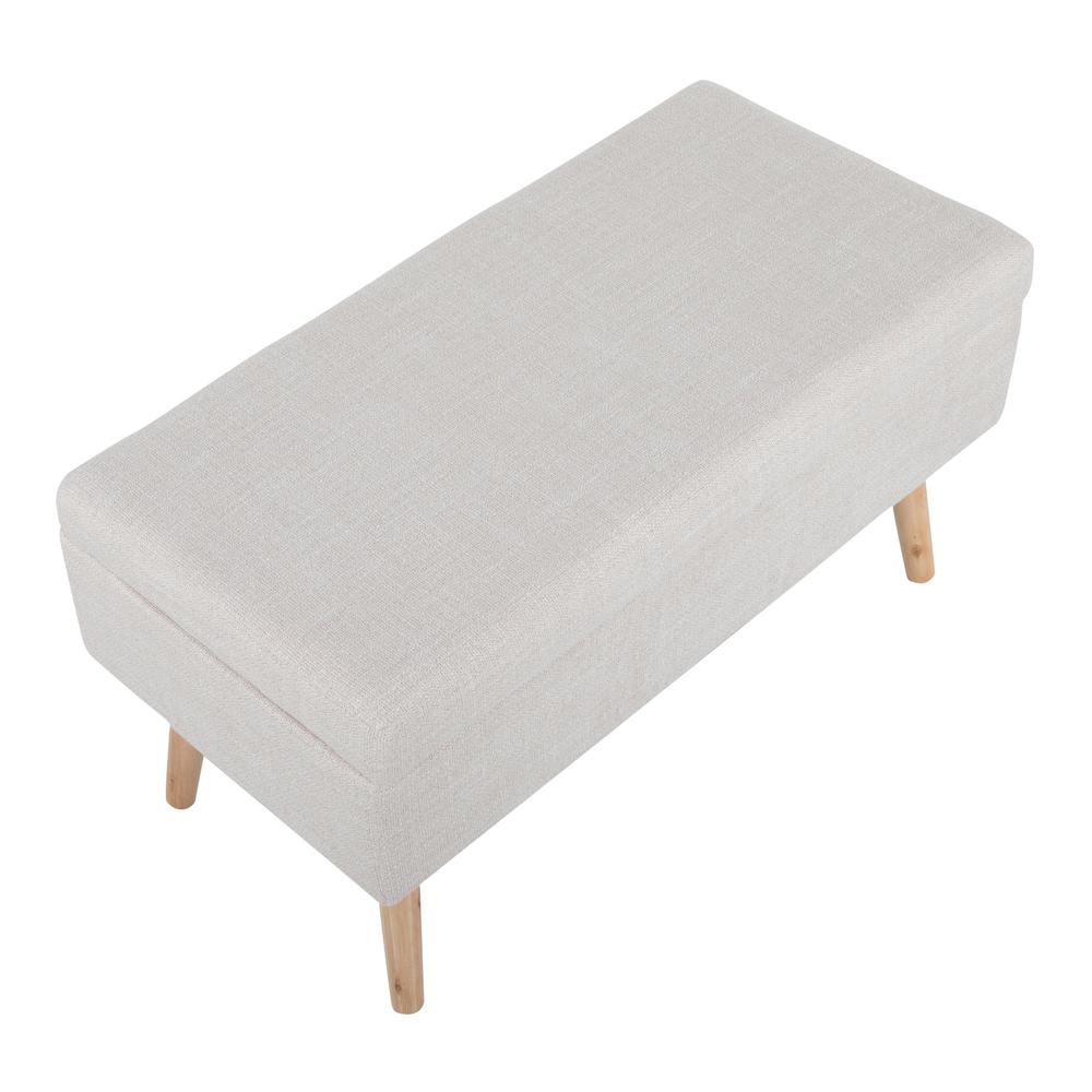 Natural Wood, Beige Fabric Storage Bench. Picture 7